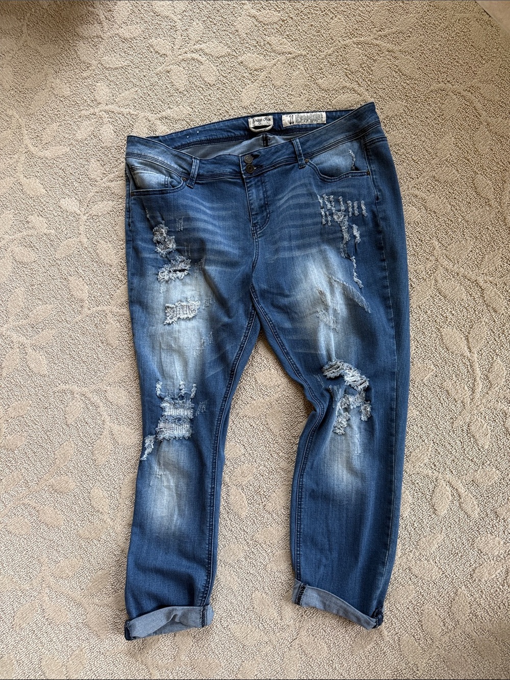 Indigo Rein Blue Distressed Cropped Boyfriend Jeans